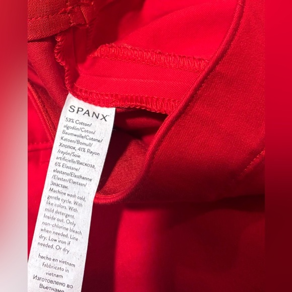 Spanx Stretch Cotton Slimming High Waisted Straight Leg Pants, Cherry Red, M - Picture 7 of 9